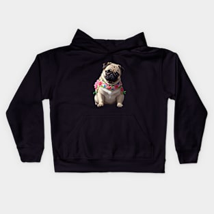 Pug Puppy in Flowered Scarf Kids Hoodie